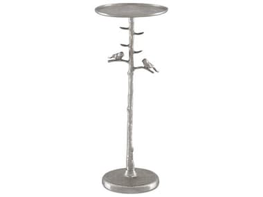 Currey & Company Polished Nickel 10'' Wide Round Pedestal Table CY40000064