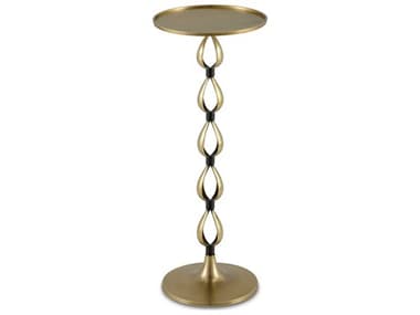 Currey & Company 9" Round Metal Antique Brass Black End Table CY40000102