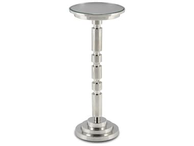 Currey & Company Para 11" Round Glass Shiny Nickel End Table CY40000108