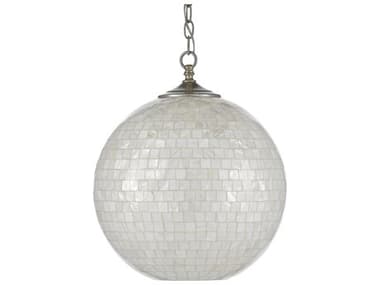 Currey & Company Finhorn 15" 1-Light Pearl Antique Silver Leaf Glass Globe Pendant CY90000435