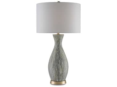 Currey & Company Rana Edison Bulb 17'' Buffet/Table Light Green Silver Buffet Lamp with Blanco Linen Shade CY60000049