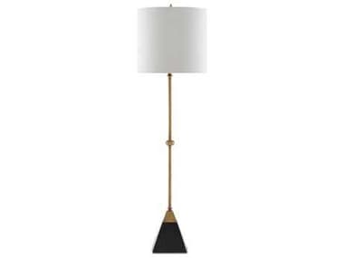 Currey & Company Recluse Vintage Brass / Black 10'' Wide Buffet/Table Lamp with Bone Linen Shade CY60000078