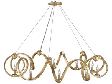 Currey & Company Ringmaster 46" Wide 10-Light Contemporary Gold Leaf Candelabra Chandelier CY9490