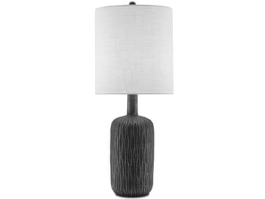 Currey & Company Rivers Edison Bulb 13'' Buffet/Table Steel Gray Matte Black Buffet Lamp with Coarse White Linen Shade CY60000098