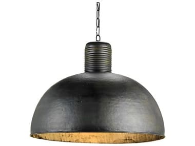 Currey & Company Saga 28" 1-Light Dark Blackened Steel Bell Pendant CY9781
