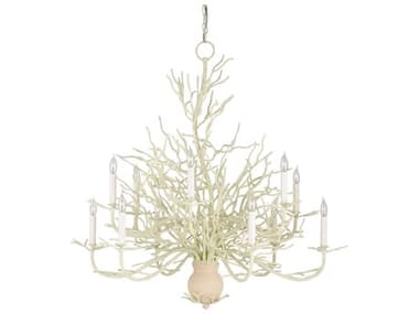 Currey & Company Seaward 39" Wide 12-Light White Coral natural Sand Candelabra Chandelier CY9188