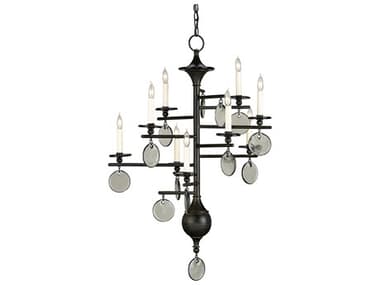 Currey & Company Sethos 28" Wide 9-Light Old Iron recycled Glass Black Candelabra Chandelier CY9126