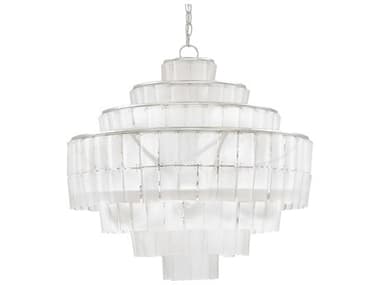 Currey & Company Sommelier Blanc 27" Wide 8-Light Contemporary Silver Leaf Opaque White Globe Tiered Chandelier CY90000160