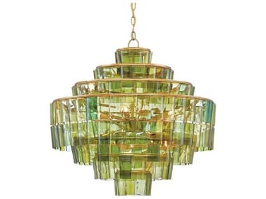Currey & Company Sommelier 27" Wide 8-Light Dark Contemporary Gold Leaf Green Globe Tiered Chandelier CY90000148