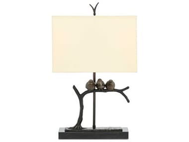 Currey & Company Sparrow Bronze Black Honey Beige Shantung Table Lamp CY60000240