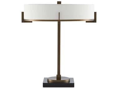 Currey & Company Jacobi Antique Brass Black Off White Shantung Table Lamp CY60000438