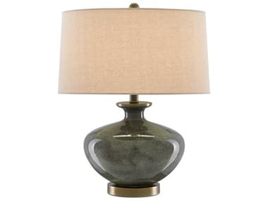 Currey & Company Greenlea Dark Gray / Moss Green / Antique Brass 1-light Glass Table Lamp CY60000601