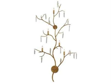 Currey & Company Forest 56" Tall 5-Light Washed Lucerne Gold natural Crystal Wall Sconce CY50000014