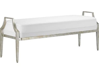 Currey & Company Torrey 50" Silver Granello White Fabric Upholstered Accent Bench CY70001181