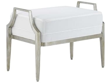 Currey & Company Torrey 26" Silver Granello White Fabric Upholstered Ottoman CY70001201