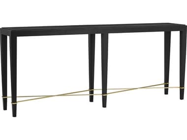 Currey & Company Verona Black Lacquered Linen / Champagne 76'' Wide Rectangular Console Table CY30000097
