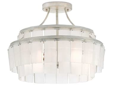 Currey & Company Vintner 15" Contemporary Silver Leaf Opaque White Glass Round Semi Flush Mount CY99990030