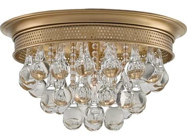 Currey & Company Worthing 14" Antique Brass Crystal Globe Round Flush Mount CY99990002