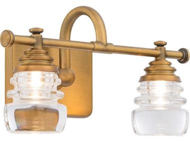 dweLED by WAC Lighting Rondelle 14" Wide 2-Light Aged Brass Glass LED Vanity Light DWLWS42514AB
