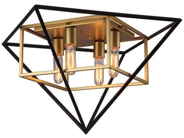 Eglo Pryor 4-Light Antique Gold Black Geometric Flush Mount EGL204685A