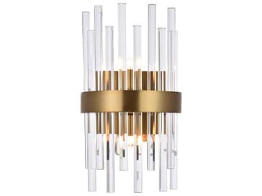 Elegant Lighting Dallas 14" Tall 2-Light Gold & Clear Crystal Wall Sconce EG3000W8G