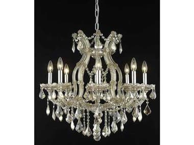 Elegant Lighting Maria Theresa 26" Wide 9-Light Golden Teak Crystal Candelabra Chandelier EG2800D26GTGT