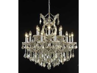 Elegant Lighting Maria Theresa 30" Wide 19-Light Golden Teak Crystal Candelabra Tiered Chandelier EG2800D30GTGT
