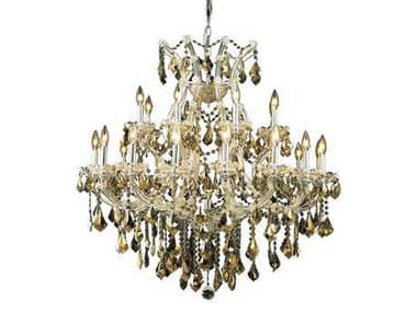 Elegant Lighting Maria Theresa Royal Cut Chrome & Golden Teak 24-Light 36'' Wide Chandelier EG2800D36CGT