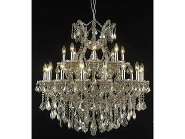 Elegant Lighting Maria Theresa 36" Wide 24-Light Golden Teak Crystal Candelabra Tiered Chandelier EG2800D36GTGT