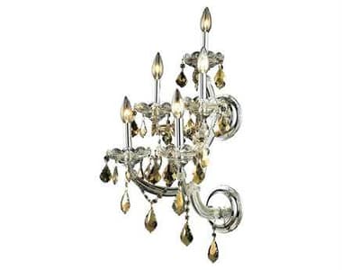Elegant Lighting Maria Theresa 29" Tall Chrome Gold Crystal Wall Sconce EG2800W5CGT