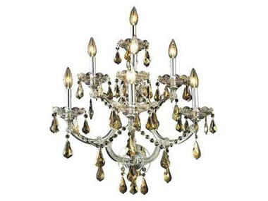 Elegant Lighting Maria Theresa 27" Tall Chrome Gold Crystal Wall Sconce EG2801W7CGT