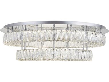 Elegant Lighting Monroe 34" Chrome Crystal LED Drum Flush Mount EG3503F33L2