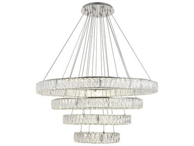 Elegant Lighting Monroe 42" 4-Light Chrome Crystal LED Drum Tiered Pendant EG3503G41