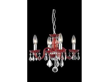 Elegant Lighting Rococo Royal Cut Red & Bordeaux Four-Light 15'' Wide Mini Chandelier EG7804D15RD