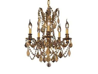 Elegant Lighting Rosalia Royal Cut French Gold & Golden Teak Five-Light 18'' Wide Mini Chandelier EG9205D18FGGT