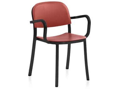 Emeco 1 Inch By Jasper Morrison Orange / Dark Powder Coated Aluminum Arm Dining Chair EME1INCHDARKPCAORANGE