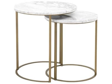 Essentials for Living Traditions White Carrera Marble, Brushed Gold 21'' Wide Round Nesting Table ESL6105BGLDWHT