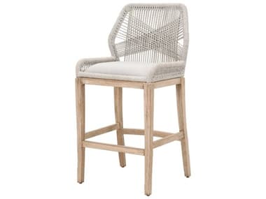 Essentials for Living Woven Loom Fabric Upholstered Mahogany Wood Taupe &amp; White Bar Stool ESL6808BSWTAPUMNG