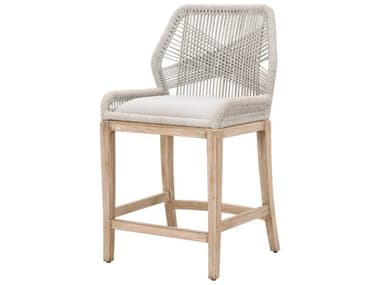 Essentials for Living Woven Loom Fabric Upholstered Mahogany Wood Taupe &amp; White Counter Stool ESL6808CSWTAPUMNG