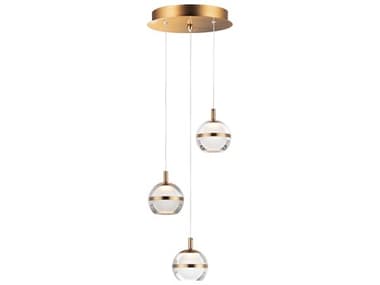 ET2 Swank 11&quot; 3-Light Natural Aged Brass LED Globe Tiered Mini Pendant ET2E2459393NAB