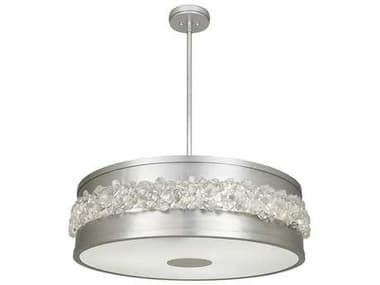 Fine Art Handcrafted Lighting Arctic Halo 32" 3-Light Platinized Silver Leaf Crystal Glass Drum Pendant FA876340ST