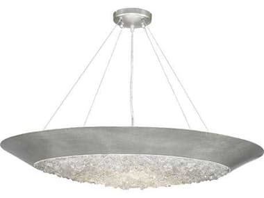 Fine Art Handcrafted Lighting Arctic Halo 32" 3-Light Platinized Silver Leaf Crystal Glass Bowl Pendant FA876440ST