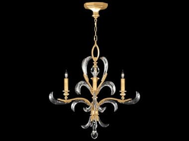 Fine Art Handcrafted Lighting Beveled Arcs 28" Wide 4-Light Gold Leaf Crystal Candelabra Chandelier FA701540SF3
