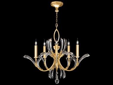 Fine Art Handcrafted Lighting Beveled Arcs 36" Wide 5-Light Gold Leaf Crystal Candelabra Chandelier FA702240SF3