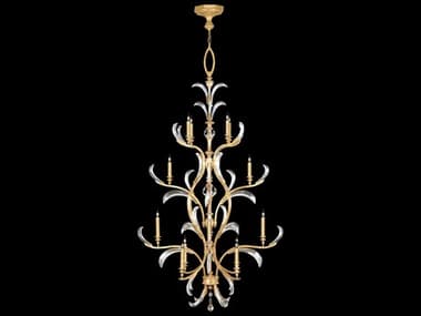 Fine Art Handcrafted Lighting Beveled Arcs 48" Wide 16-Light6-Light Gold Leaf Crystal Candelabra Tiered Chandelier FA704040SF3
