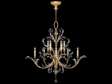 Fine Art Handcrafted Lighting Beveled Arcs 56" Wide 10-Light Gold Crystal Tiered Chandelier FA760640ST