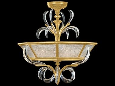 Fine Art Handcrafted Lighting Beveled Arcs 26" 3-Light Gold Leaf Crystal Bowl Semi Flush Mount FA704340SF3