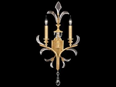 Fine Art Handcrafted Lighting Beveled Arcs 32" Tall 2-Light Gold Leaf Crystal Wall Sconce FA704850SF3