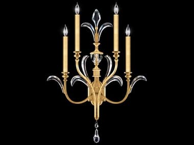 Fine Art Handcrafted Lighting Beveled Arcs 36" Tall 4-Light Gold Leaf Crystal Wall Sconce FA738650SF3