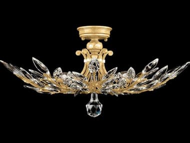 Fine Art Handcrafted Lighting Crystal Laurel 28" 5-Light Gold Leaf Bowl Semi Flush Mount FA753440SF3
